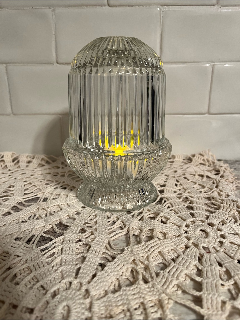 Vintage HOMCO Ribbed clear Glass Fairy Lamp - Signed